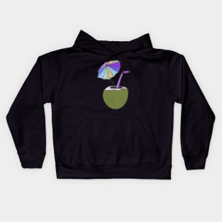 Hand drawn coconut drink with colorful umbrella drink Kids Hoodie